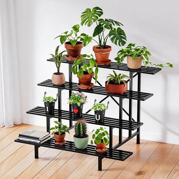 Zhongma 4 Tier Sturdy Metal Plant Stand, L45.67 x W34.65 x H35.83 inch, Heavy Duty Plant Holder for Home Indoor and Outdoor, 880 LBS Capacity & Heavy Duty Construction