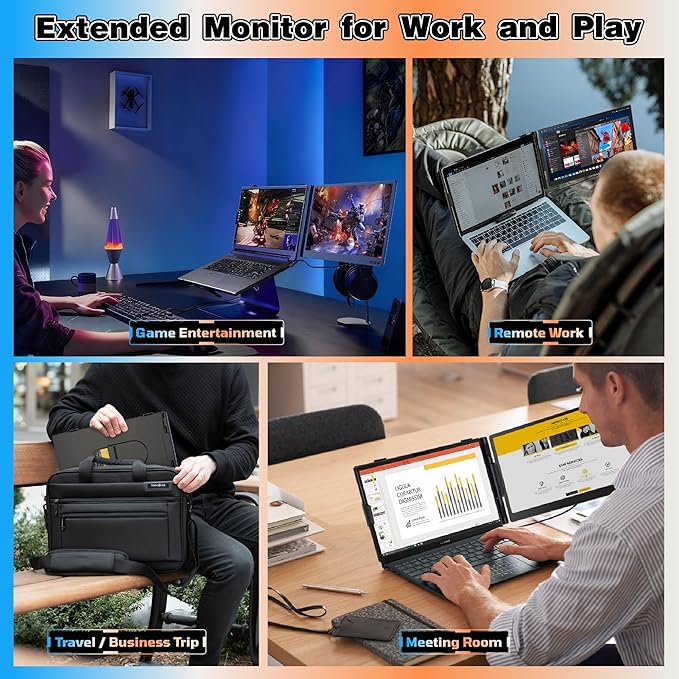 Miesebe Laptop Screen Extender 14", Ultra Thin 0.27'' FHD 1080P Portable Monitor for Laptop 13-17.3", Plug n Play Extra Monitor Extender, Eye Care Second Screen for MacBook/Windows/Android/Switch/PS5