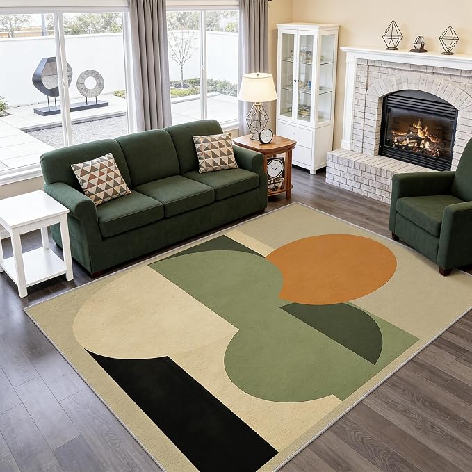 Mid Century Modern Rug 3x4, Washable Abstract Geometric Rugs for Living Room Bedroom, Minimalist Area Rug for Home Decor, Non Slip Backing Floor Carpet - 3 x 4 ft