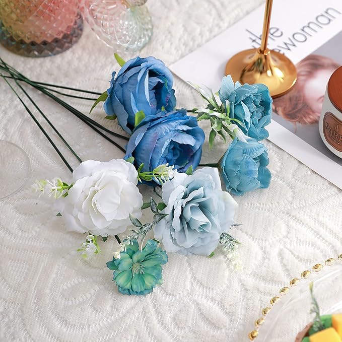 Artificial Flowers Combo, Fake Flowers for DIY Tables Centerpieces Baby Shower Bridal Shower Wedding Bouquet Arrangements Party Candle Holder Cake Decor Flower Home Decorations