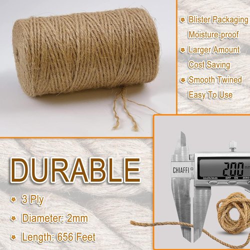 Jute Twine String by [Brand Name] - 656 Feet of 3-Ply Natural Brown Twine for Crafts & Gardening