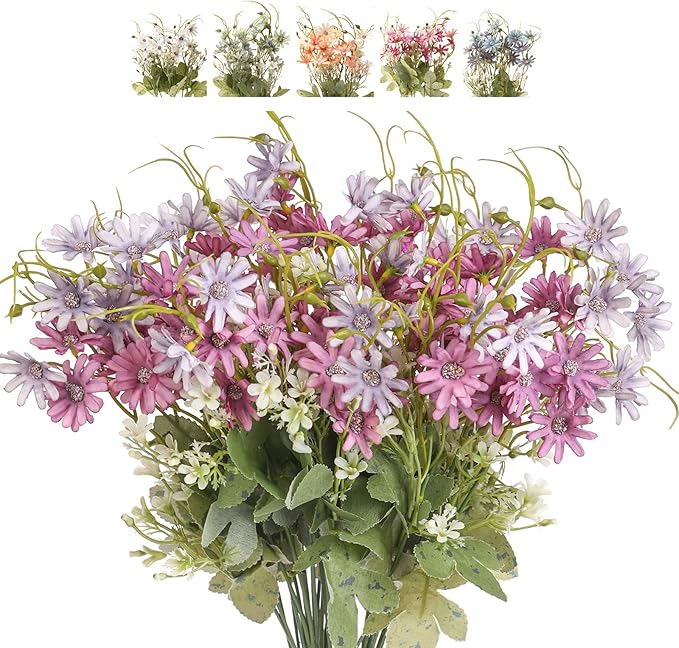 Artificial Flowers Wildflowers Silk Daisy Spring Fake Daisies Decoration Summer UV Resistant Colorful Mixed Bundles Faux Greenery Outdoor Plant Stem Filler for Home Decor Indoor Floral Arrangements