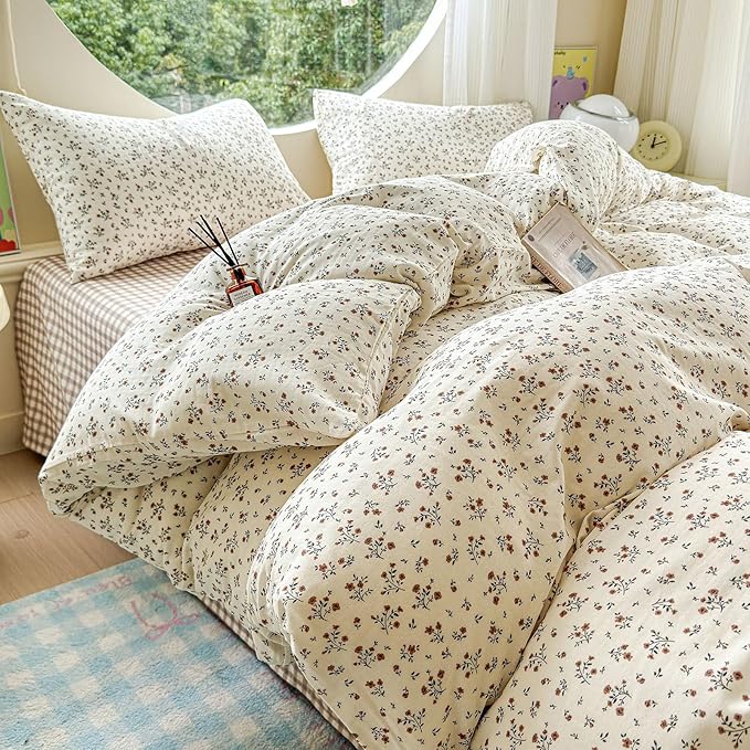 LifeTB 100% Cotton Muslin Duvet Cover Twin XL Vintage Botanical Floral Duvet Cover Ultra Soft Flower Comforter Cover Lightweight Soft Breathable Gauze Bedding Comforter Cover with 2 Pillowcases