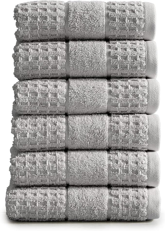 Market & Place 100% Cotton Super Soft Luxury Hand Towel Set | Quick-Dry and Highly Absorbent | Waffle Textured | 550 GSM | Includes 6 Hand Towels | Harper Collection (Light Grey)