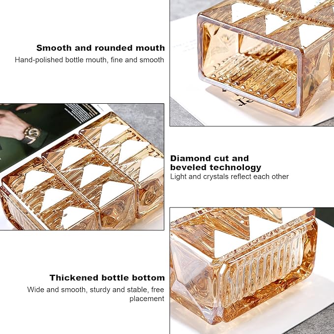 Glass Flower Vase, Clear Crystal Vases for Centerpieces, Heavy Handmade Modern Vases for Decor Home Bedroom Kitchen Office Living Room, 7.88 Inch (Clear Amber)