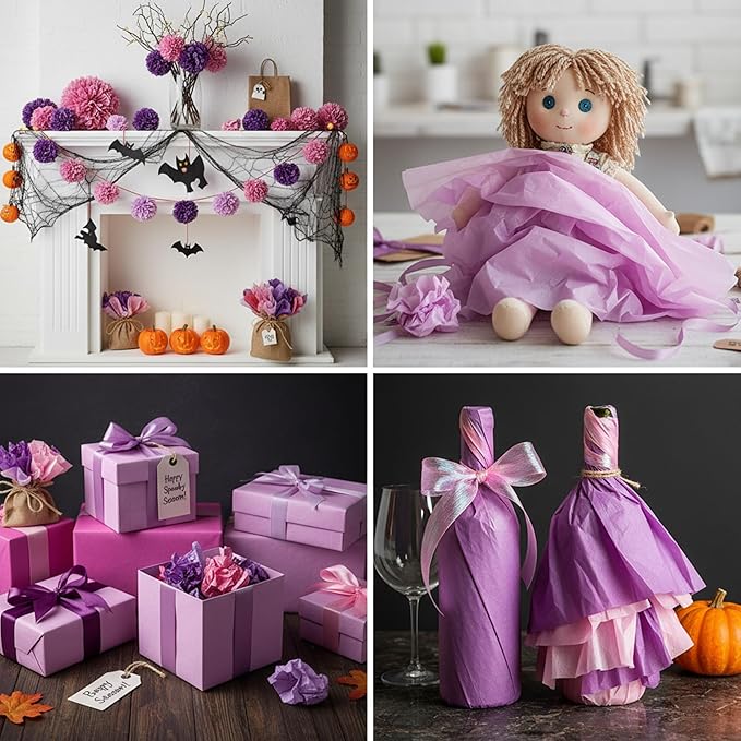 Qilery 500 Sheets Lavender Purple Tissue Paper Bulk for Gift Bags Flower Wrapping 15 x 20 Inch Acid Free Packaging Lavender Paper Sheets for Christmas Decoration DIY Crafts, Wedding, Party, Shipping