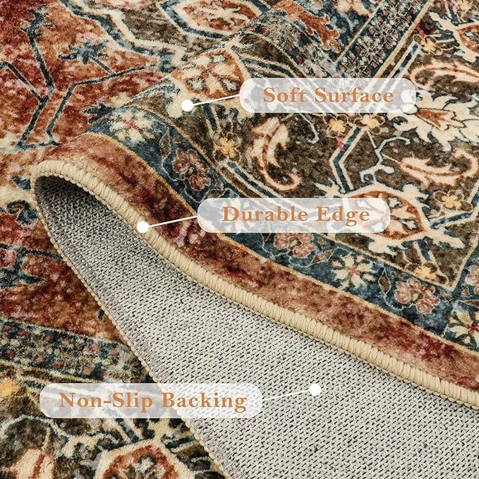 Lahome Oriental Hallway Runner Rug, 2.5x10 Washable Runner Ultra-Thin Hallway Rug for Bedroom Entryway, Soft Long Carpet for Kitchen Bathroom ‎Laundry Room, Brick Red