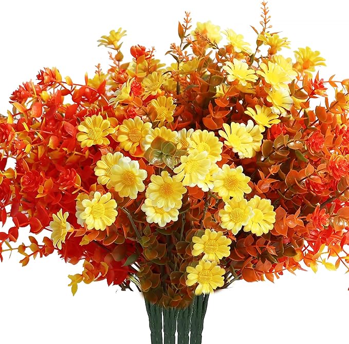 16 Bundles Artificial Plants Outdoor Fake Fall Flowers Mums for Garden Decor for Window Garden Office Patio Hanging Planter Pathway Front Porch (Mixed)