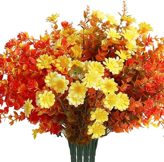 16 Bundles Artificial Plants Outdoor Fake Fall Flowers Mums for Garden Decor for Window Garden Office Patio Hanging Planter Pathway Front Porch (Mixed)