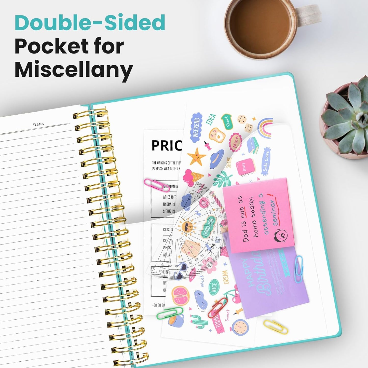 Skiennix Hardcover Spiral Journal - 5 Subject Notebook with Removable Dividers & Tabs | Aquamarine, 280 Pages, A4 College Ruled