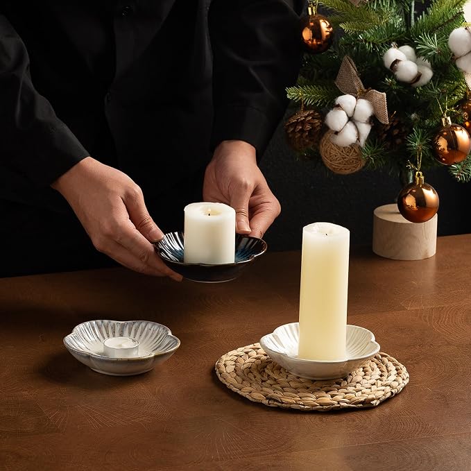 Ceramic Pillar Candle Holder, Candle Tray for Incense, Palo Santo Holder, Tealight Candle Holder, Candle Stand for Home Decoration Display, Halloween Christmas Wedding Parties, 1 Pack (Blue)