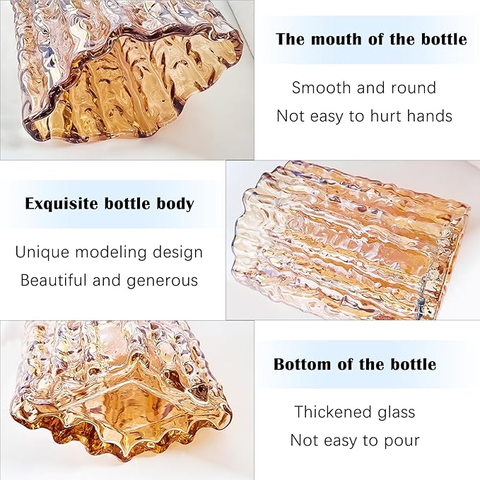 Aoderun Glass Vase Crystal Vase Heavy Duty Large Flower Vase for Dining Table Kitchen Office Home Shelf Wedding Living Room Centerpieces(Amber)