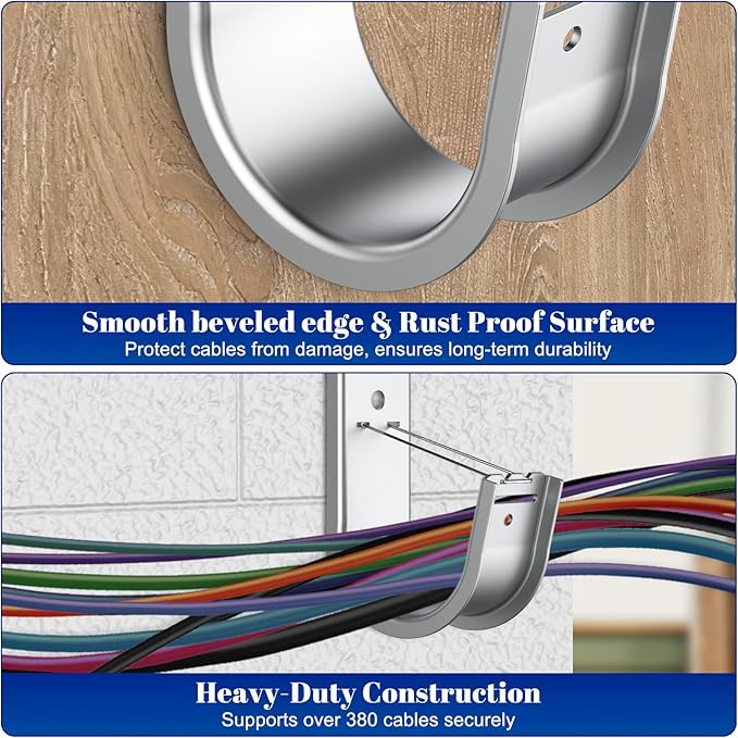 ForoGore 50 Pack 2 Inch J Hook Wall Mount J Hook with Retainer Clip Galvanized Steel Wall Cable Hooks Smooth Round Edge J Hook for Hanging Wire Cable Management & Organization Solution