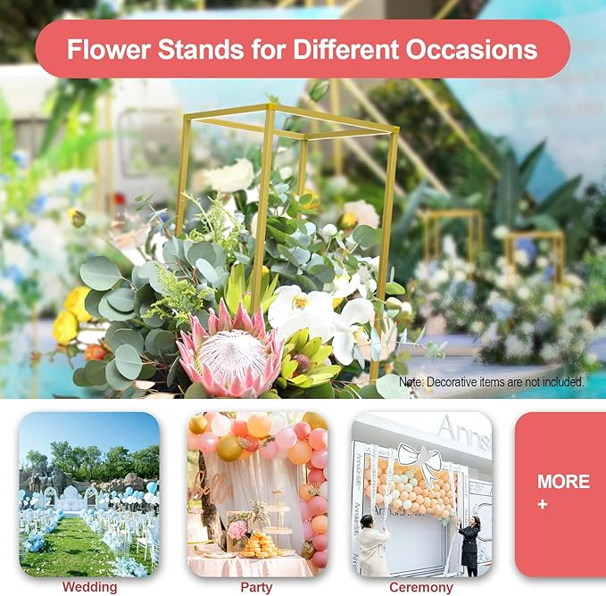 10Pcs Gold Wedding Flower Stands, Metal Column Flower Holder Gold Flower Centerpieces Stands Wedding Metal Centerpieces Rectangular Vase for Wedding Decorations Party Event (10Pcs 23.62in)