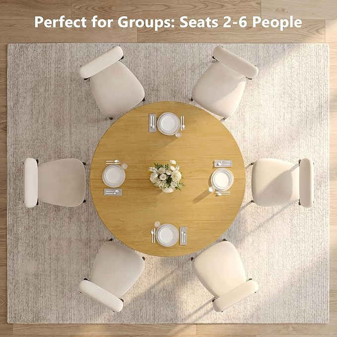 Einhomn 47.2-inch Round Dining Table, Kitchen Table for 4-6, Farmhouse Circle Dining Room Table, Space Saving Wood Kitchen & Dining Room Furniture, Oak