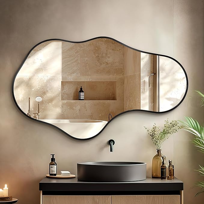 Dorlicecass Mirror Full Length - Wall Mirrors Decorative 26"x 43" Asymmetrical Abstract Aviation Aluminum Alloy Frame Unique for Bathroom, Bedroom, Living Room, Cloakroom, Entryway Black