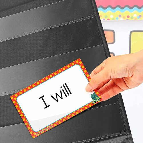 EAMAY Clear 10-Pocket Chart - Ideal for Classroom Lessons | Fits 3” Sentence Strips & Word Cards, Black