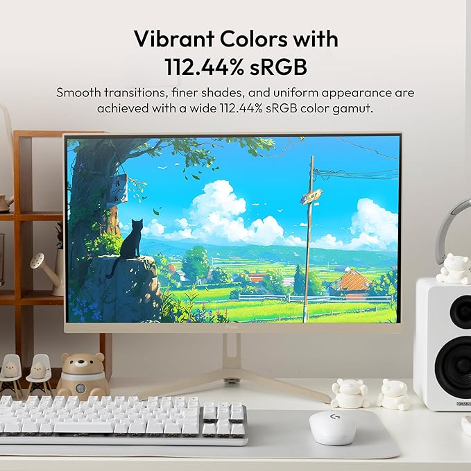 Pixio PX248 Wave Beige 24 inch 200Hz Refresh Rate FHD 1080p Resolution Fast IPS Panel 1ms GTG Response Time Built-in Speakers Gaming Monitor with Adaptive Sync