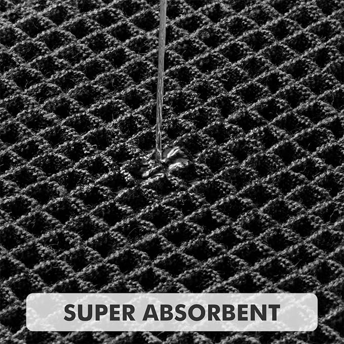 MIULEE Set of 2 Waffle Bathroom Rugs, Boho Bath Rug Super Absorbent, Non Slip Washable Ultra Soft Rubber Backed Shower Bath Mats for Floor, Tub, Shower, Looped Design, Black, 17"x24"+18"x30"