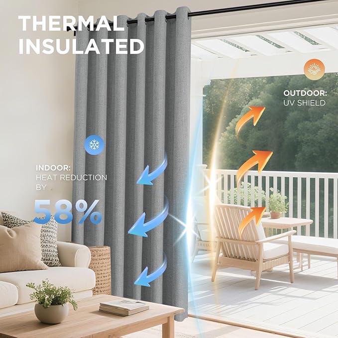 Joydeco Blackout Curtains 120 Inches Long 2 Panels Burg, Room Darkening Curtains for Bedroom, 100% Black Out Textured Thermal Drapes Privacy Protection 2 Panels Set(W52 x L120 Inch, Light Grey)