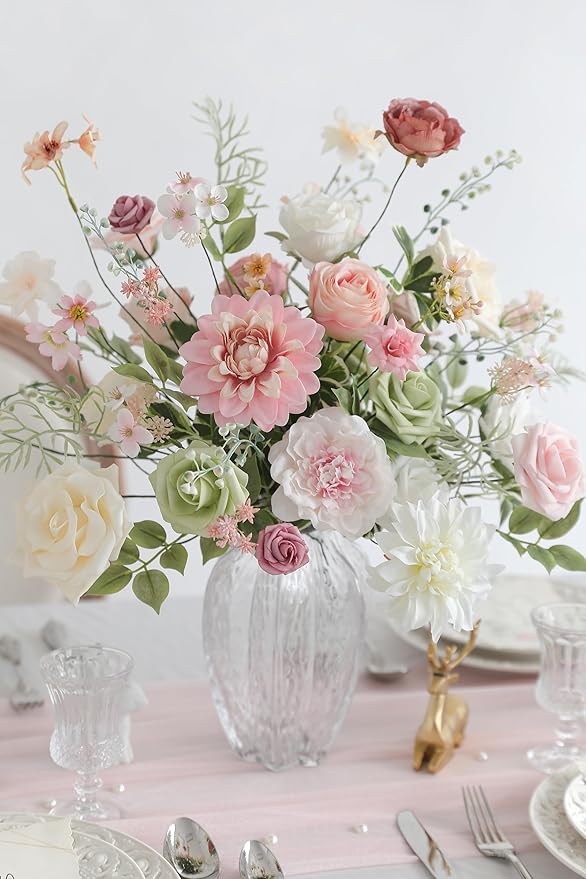 Pink Artificial Flowers Combo Box Set Fake Flowers Bulk Flower Leaf with Stems for DIY Wedding Bouquets Centerpieces Baby Shower Party Home Decorations