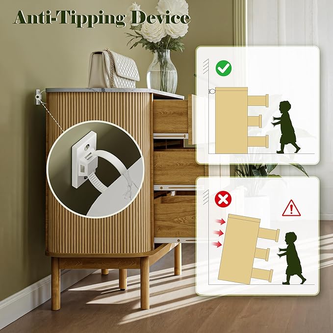 Fluted 6 Drawer Dresser for Bedroom, 47" Wide Chest of Drawers with Faux Marble Top & Curved Profile Design, Modern Dresser TV Stand, Wood Drawer Storage Organizer for Living Room, Natural