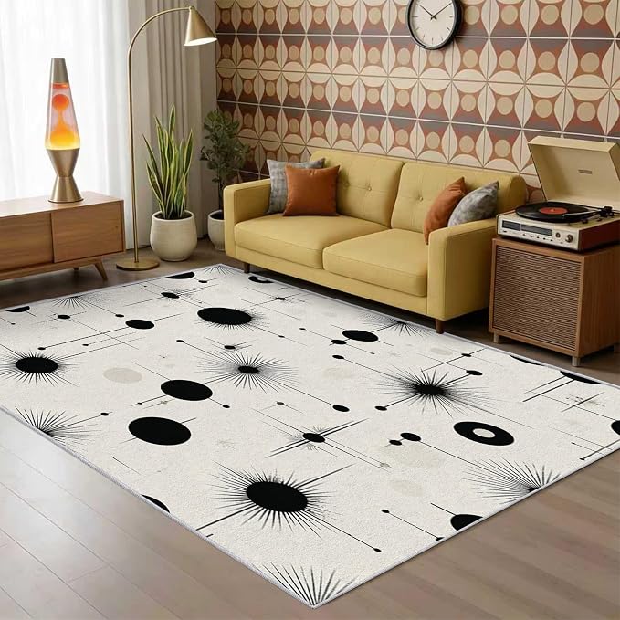 Starburst Rug Large 7x10 Retro Mid Century Modern Pattern Area Rugs for Living Room, Bedroom, Starburst Home Decor Accessories Indoor Carpet, Non Slip & Machine Washable
