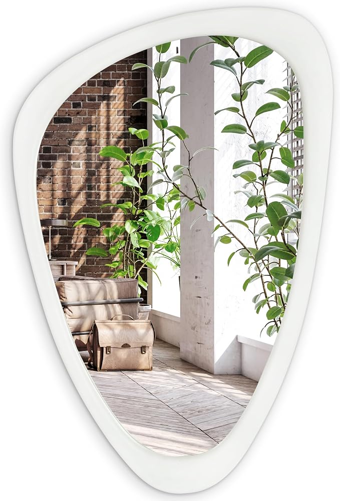 Americanflat 20x23 Asymmetrical Wall Mirror - Hanging Mirrors with Durable Frame - Modern Mirror for Bathroom, Bedroom, Living Room - Mirrors for Wall Display and Home Decor - Brushed White