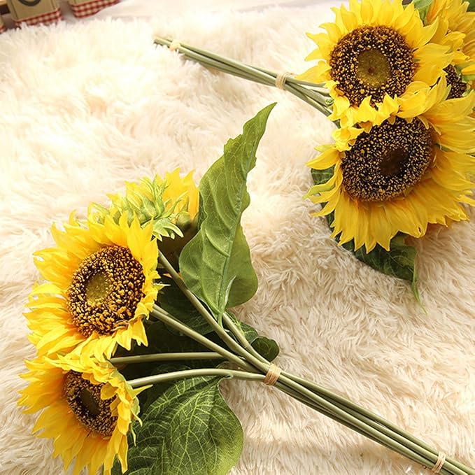 Bringsine Sunflowers Artificial Flowers Bouquet for Home Decoration Wedding Decor Silk Bride Holding Floral Decors