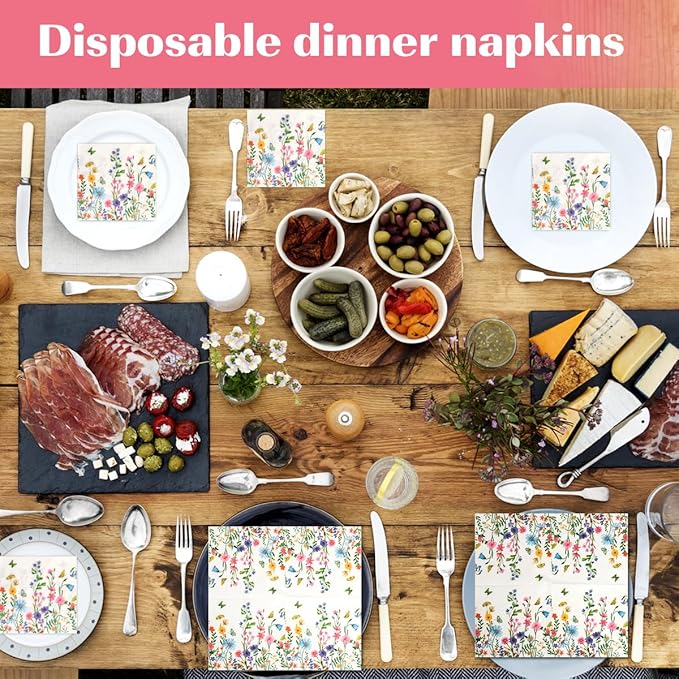 200Pcs Floral Paper Napkin Disposable Bathroom Napkins Guest Spring Flower Paper Napkins Decorative Wild Flower Hand Towels for Bathroom Wedding Birthday Party Baby Shower
