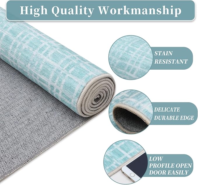 Washable Rug 5x7 Area Rug for Living Room Bedroom Rug Modern Contemporary Large Area Rug Non Slip Throw Rugs Soft Faux Wool Low Pile Stain Resistant Carpet for Dining Room 5'x7' Mint Green
