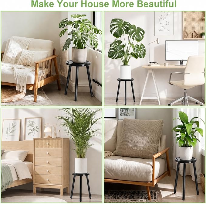 2-Pack Wood Plant Stands Indoor, 16.7" Tall Plant Stand Outdoor Mid-Century Plant Stool, Single Plant Table Modern Small Round Side/End Table for Living Room, Balcony, Office(Black)