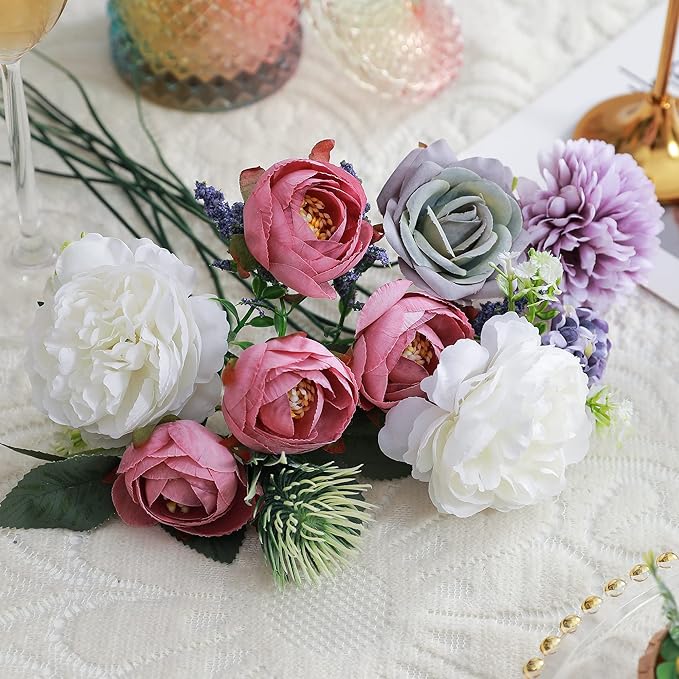 Artificial Flowers Combo, Fake Flowers for DIY Tables Centerpieces Baby Shower Bridal Shower Wedding Bouquet Arrangements Party Candle Holder Cake Decor Flower Home Decorations