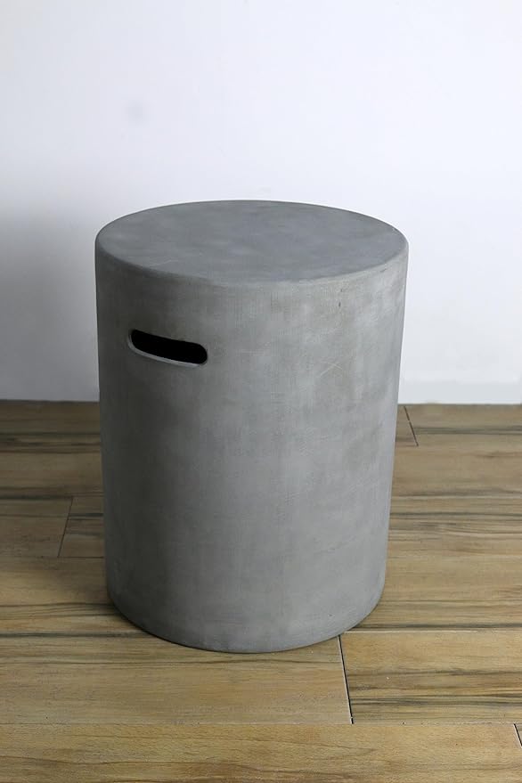 AMS Fireplace | Elementi Lunar Concrete Propane Tank Cover (Cylinder Smooth - Light Gray) | GFRC, Light Gray Color, Round Shape, Size - 15.7 x 15.7 x 20 inches | Suited for Lunar Light grey fire pit.
