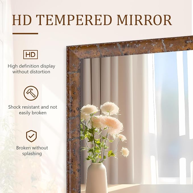 CULER Wood Wall Mirror for Bathroom,Rectangle Rustic Brown 20 x 30 inch Hanging Vanity Farmhouse Mirrors with Wooden Frame for Living Room,Bedroom,Entryway