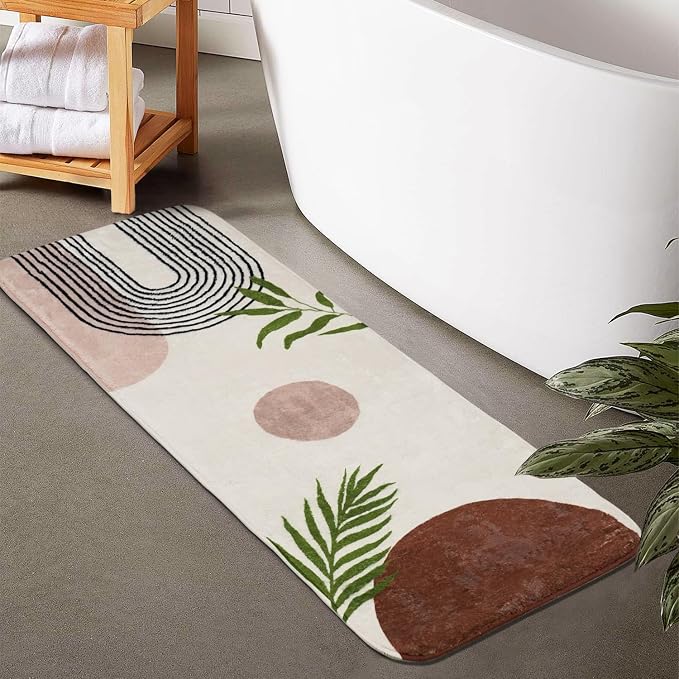 Boho Bathroom Runner Rug Non Slip, Large Long Bathroom Rugs Cute Bath Mat for Bedroom Hallway Kitchen, Soft Plush Washable Shower Rug