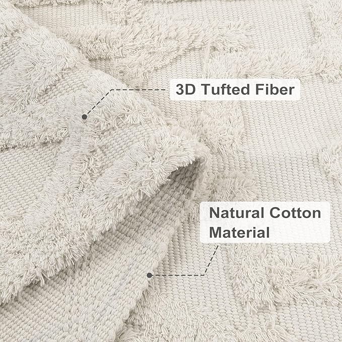 Uphome Boho Washable Runner Rugs 2' x 5', Woven Tufted Neutral Hallway Runner Rug with Fringe, Beige Cotton Farmhouse Entryway Rug, Tribal Accent Bedroom Floor Carpet for Bedside Laundry Kitchen