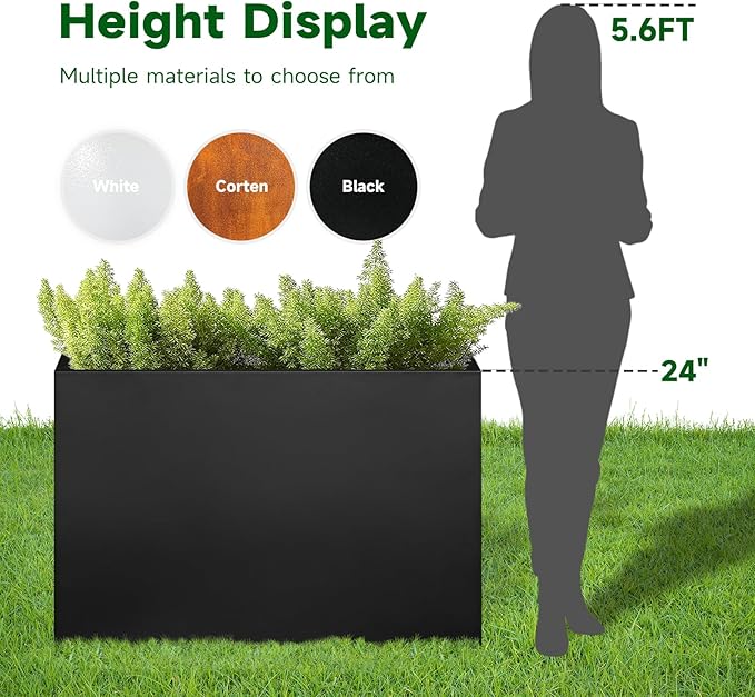 Black Metal Heavy Planter 32" x 15" x 24"for Outdoor Plants Metal Rectangle Outdoor Planter Spliced Flower Box with Partitions for Outside,Indoor,Garden (Black, 32 * 15 * 24)