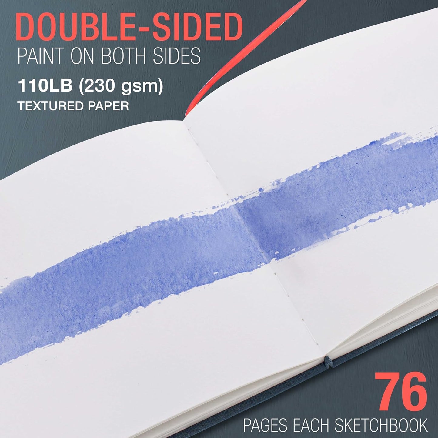 U.S. Art Supply Watercolor Book - 8.5" x 8.5" Linen-Bound Hardcover, 76 Sheets Each, Acid-Free Paper
