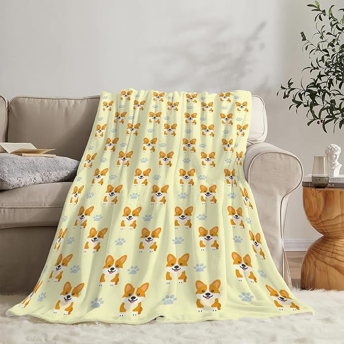 Corgi Blanket Cute Corgi Dog Throw Blanket Puppy Soft Cozy Fleece Fuzzy Stuffed Plush Flannel Gifts for Girls Women Boys Kids Adults 60"X80"