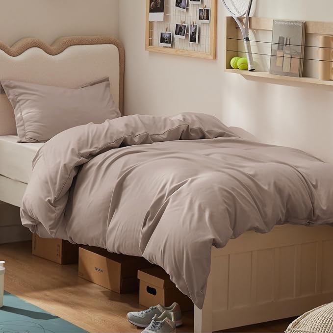 Bedsure Duvet Cover Twin/Twin XL Size - Soft Double Brushed Bedding Set for Kids & Adults, Zipper Closure, 2 Pieces, Includes 1 Duvet Cover (68"x90") & 1 Pillow Sham, NO Comforter, Khaki