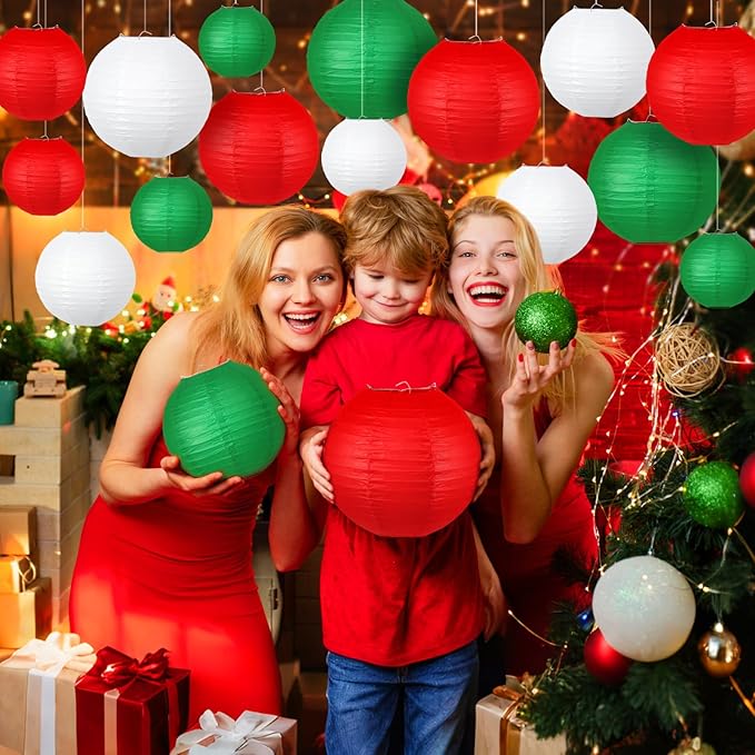 Christmas Party Decorations, Red White Green Hanging Paper for Xmas Party New Year's Eve Christmas Theme Birthday Italian Party Decor Yard Garden，15pcs
