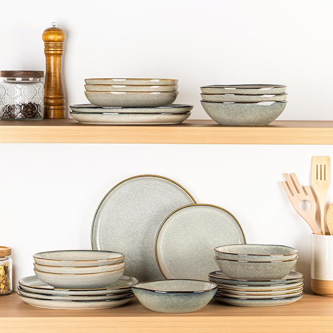 AmorArc Ceramic Dinnerware Sets,Handmade Reactive Glaze Stoneware Plates and Bowls Sets,Highly Scratch Resistant | Dishwasher & Microwave Safe Dishes Set,Service for 6 (24pc)