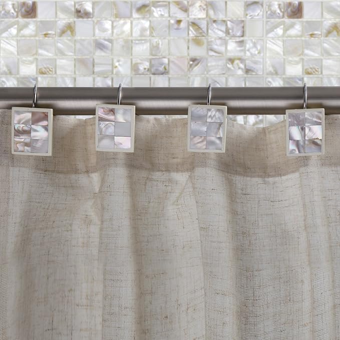Milano Decorative Shower Curtain Hooks - Set of 12 Shower Curtain Rings for Bathroom Shower - Shower Hooks for Shower Curtain Finished in Modern Mother of Pearl