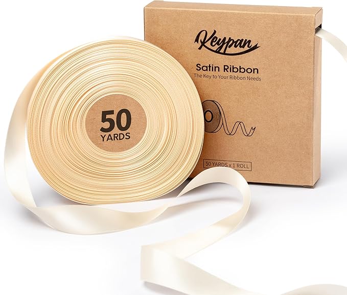 Ivory Satin Ribbon 7/8 Inch x 50 Yards Double-Faced Polyester Cream Ribbons for Christmas Gift Wrapping Bows Crafts Floral Bouquet Wedding Invitations