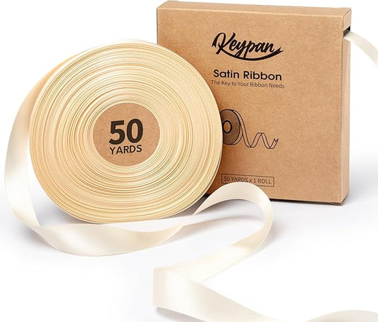 Ivory Satin Ribbon 7/8 Inch x 50 Yards Double-Faced Polyester Cream Ribbons for Christmas Gift Wrapping Bows Crafts Floral Bouquet Wedding Invitations