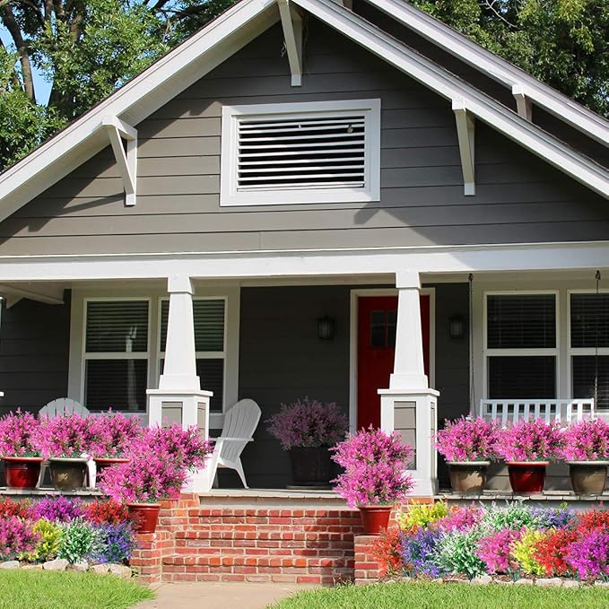 8 Bundles Artificial Lavender Plants Outdoor UV Resistant Fake Flowers Faux Plants Garden Porch Window Box Decorating (Pink)