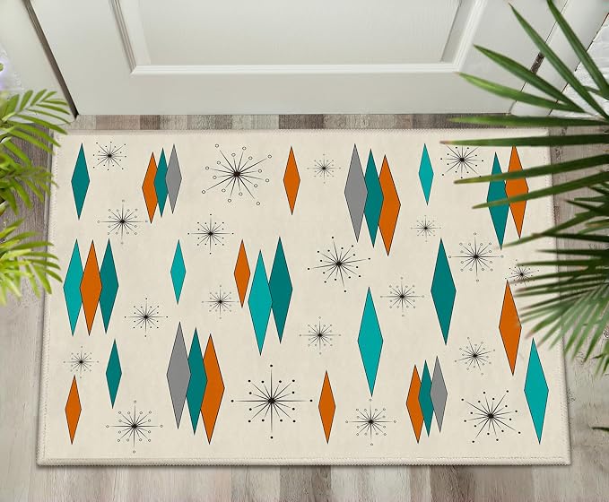 Mid Century Modern Small Entryway Rug Carpet 2'x'3 Non Slip Washable Atomic Retro Front Door Mat Indoor Entrance for Kitchen Bathroom Bedroom, Entry Rug Indoor Doormat