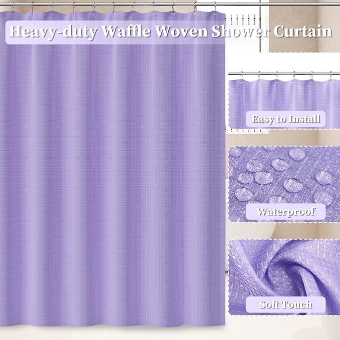 Bathroom Accessories Set, 25PCS Wicker Bathroom Accessory Set with Shower Curtain, Bath Mat, Soap Dispenser, Handwoven Trash Can & Rattan Tissue Box (Purple, Bath Set+Shower Curtain+Rugs)