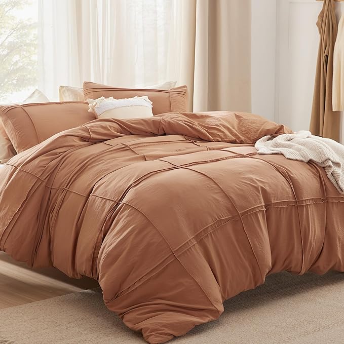 Bedsure Grid Boho Duvet Cover Queen Size - Shabby Chic Tufted Boho Bedding Set, 3 Pieces Shabby Chic Home Bedding for All Seasons, Includes 1 Queen Duvet Cover & 2 Pillowcases (Pumpkin, 90" x 90")